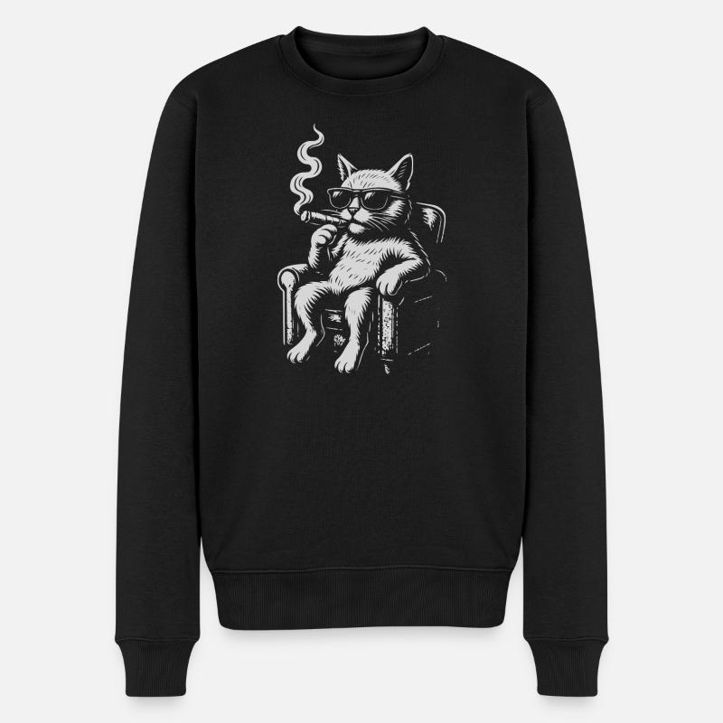 Cool Cat Lounger avec Cigare - Pull Premium bio Homme - noir