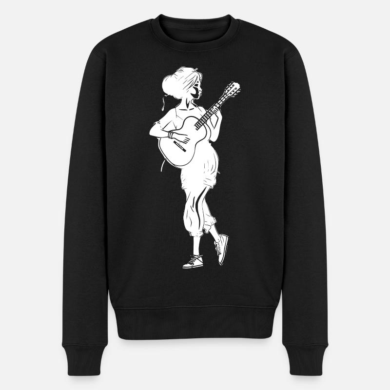 Gitarrenmädchen - Männer Premium Bio Pullover - Schwarz