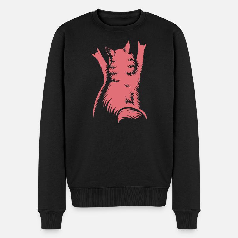 Rock Katze Rückenansicht – Devil Horns - Männer Premium Bio Pullover - Schwarz