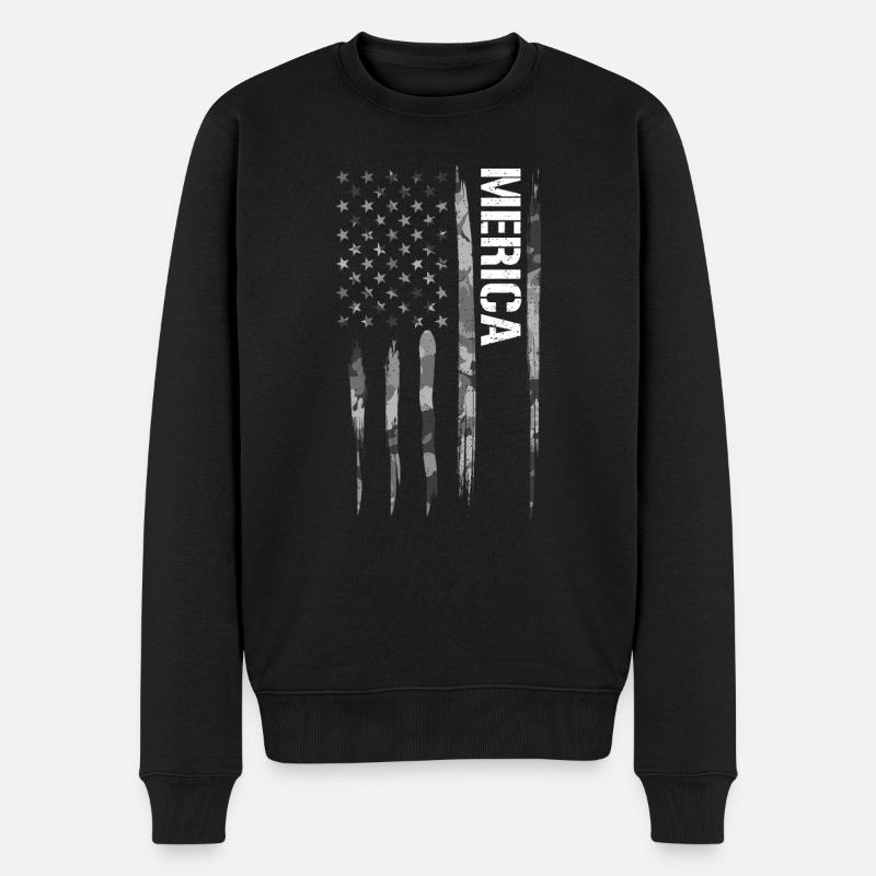 Merica - American Flag - Männer Premium Bio Pullover - Schwarz