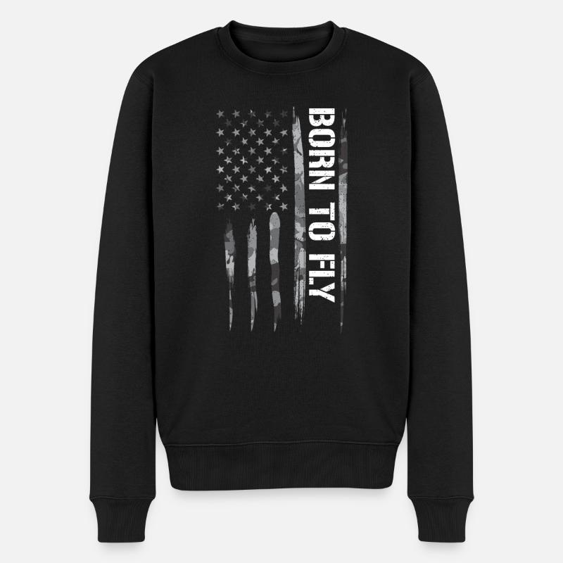 Born To Fly - American Flag - Männer Premium Bio Pullover - Schwarz