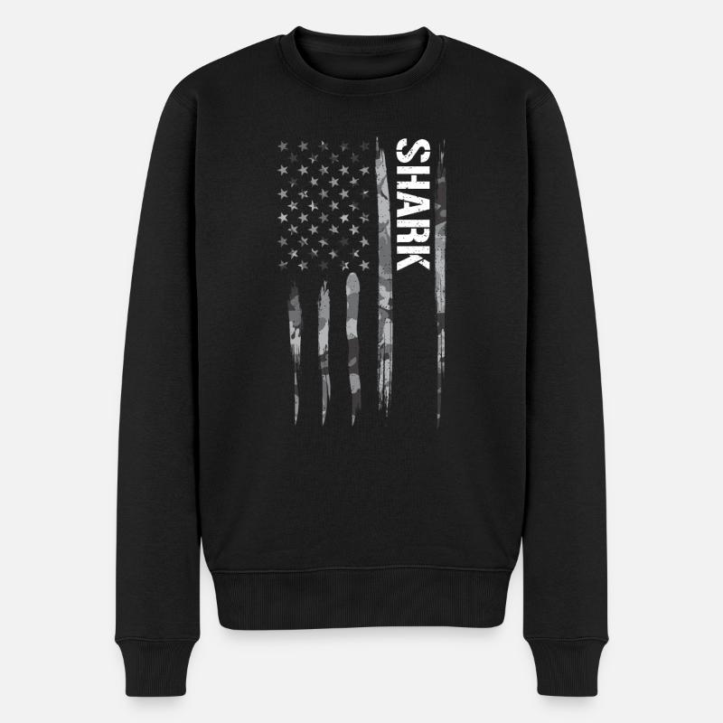 Requin - Drapeau américain - Pull Premium bio Homme - noir