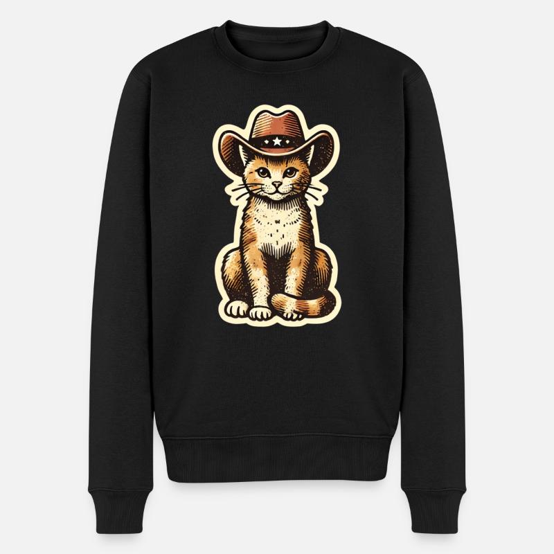 Katze mit Cowboyhut - Männer Premium Bio Pullover - Schwarz