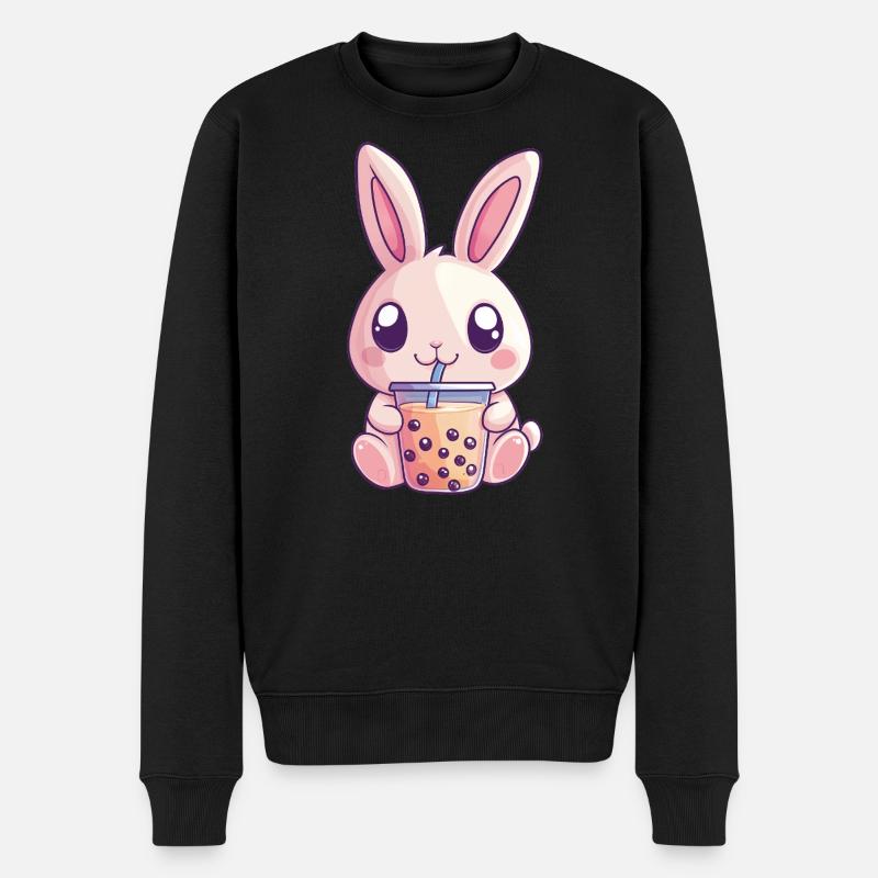 Rabbit drinks bubble tea - Men's Premium Organic Jumper - black