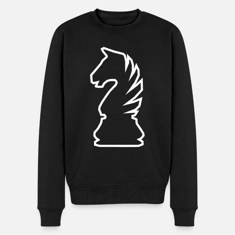 Échecs échecs chevalier contour blanc - Pull Premium bio Homme - noir