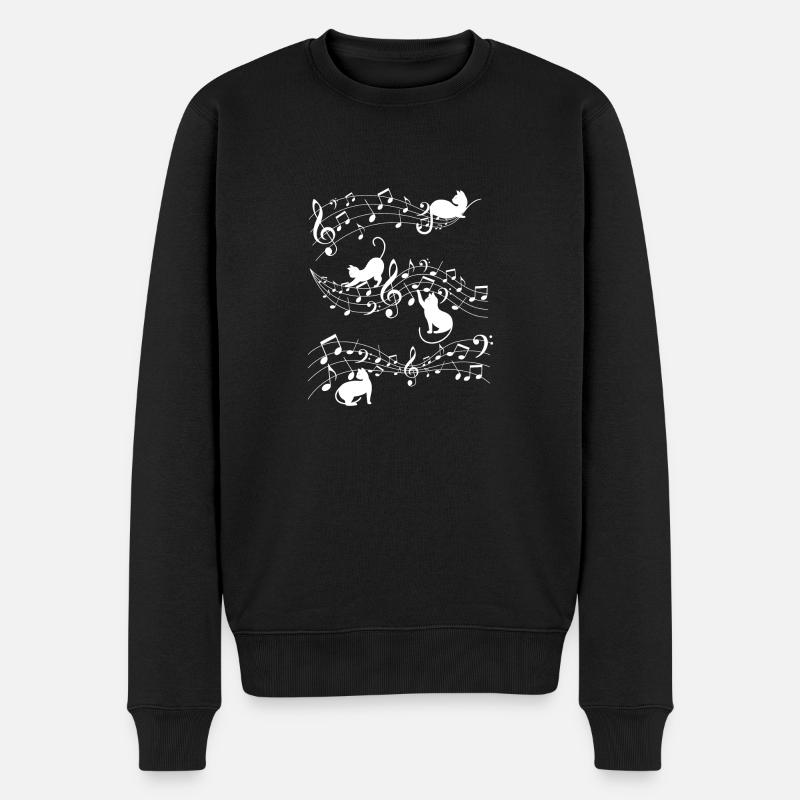 Musiknote und Katze - Männer Premium Bio Pullover - Schwarz