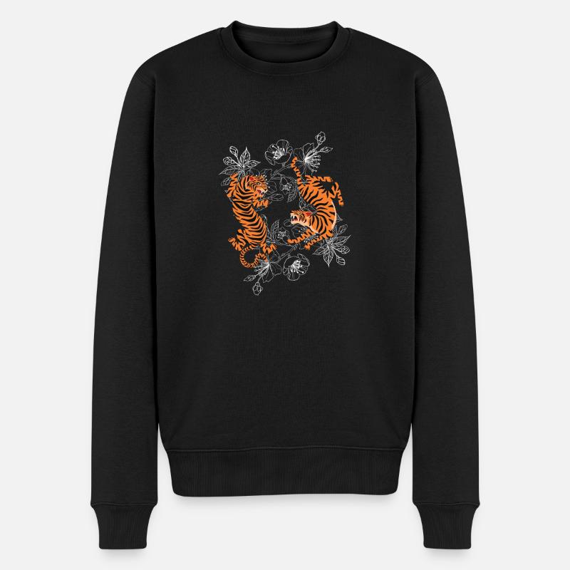 Japanische Tiger mit Kirschblüten - Männer Premium Bio Pullover - Schwarz