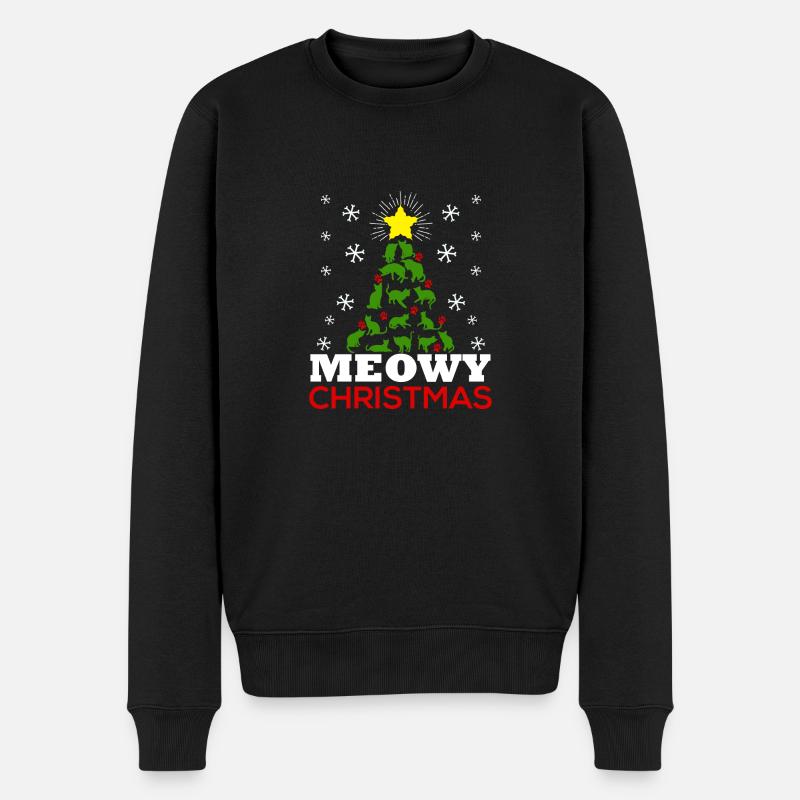 Meowy Christmas Tree - Männer Premium Bio Pullover - Schwarz