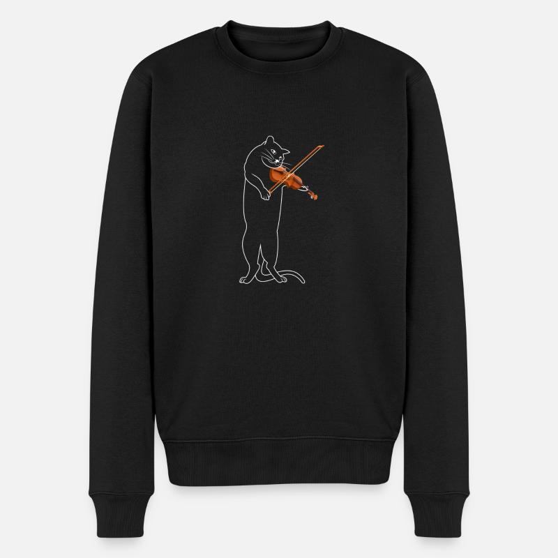 Cat Violin - Männer Premium Bio Pullover - Schwarz