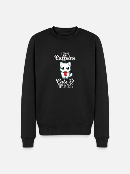 Cats - Coffee - Swearing - Gift - Men's Premium Organic Jumper - black