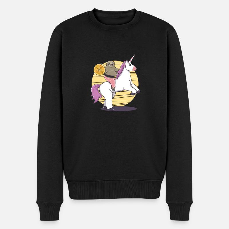 Faultier Einhorn Pizza lustig Geschenk Geburtstag - Männer Premium Bio Pullover - Schwarz