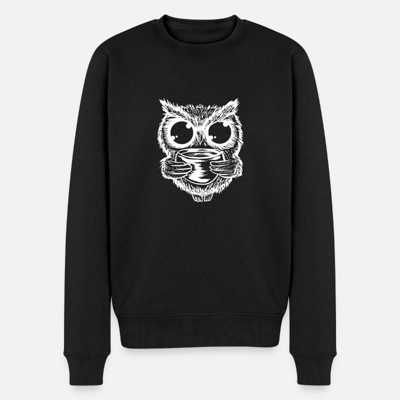 Eule, die Kaffee-lustigen nächtlichen Vogel-Wortspiel-Liebhaber trinkt - Männer Premium Bio Pullover - Schwarz