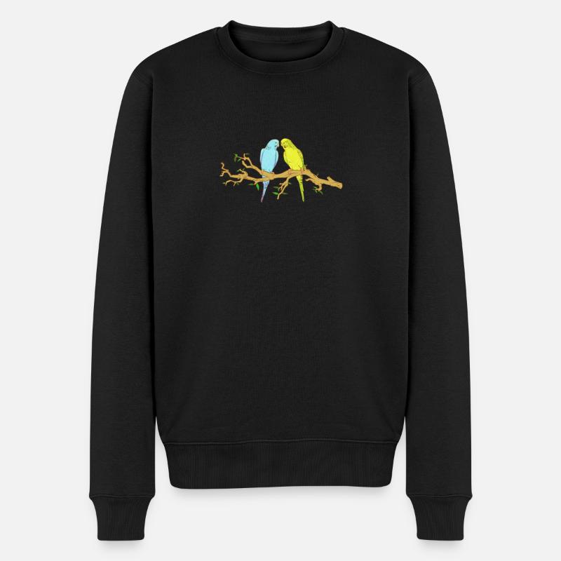 2 Wellensittiche sitzen auf einem Ast - Männer Premium Bio Pullover - Schwarz