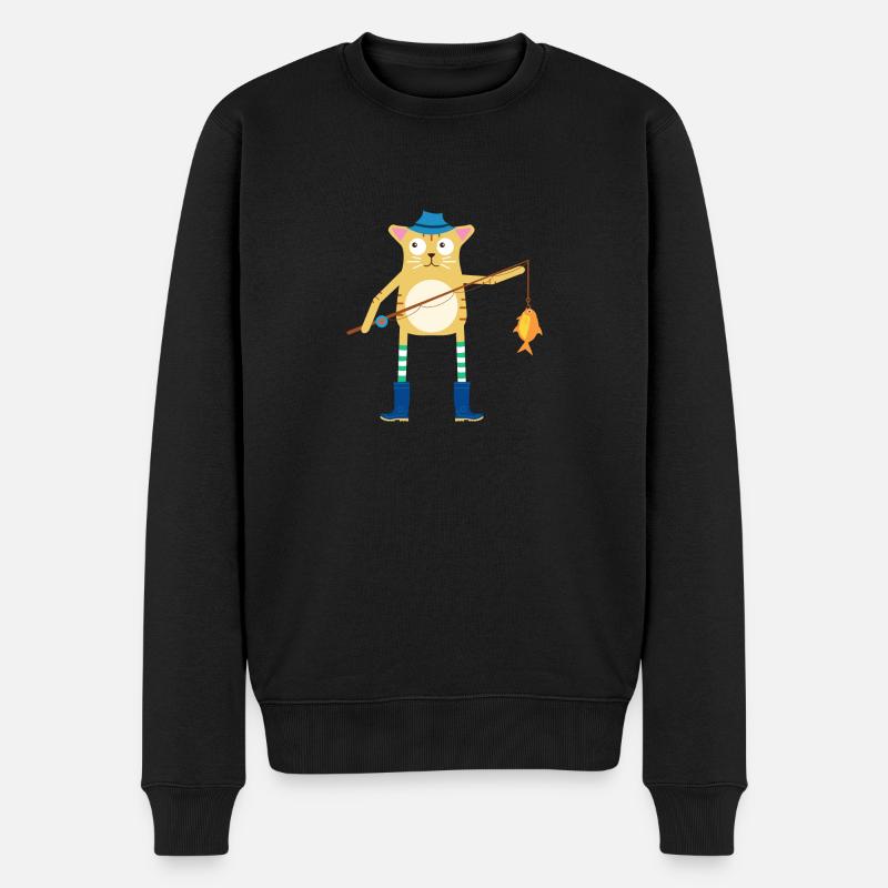 Katzenfischen - Männer Premium Bio Pullover - Schwarz