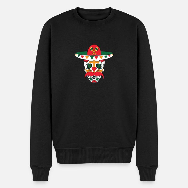 Mexikanischer Zuckerschädel mit Sombrero und dem Schnurrbart - Männer Premium Bio Pullover - Schwarz