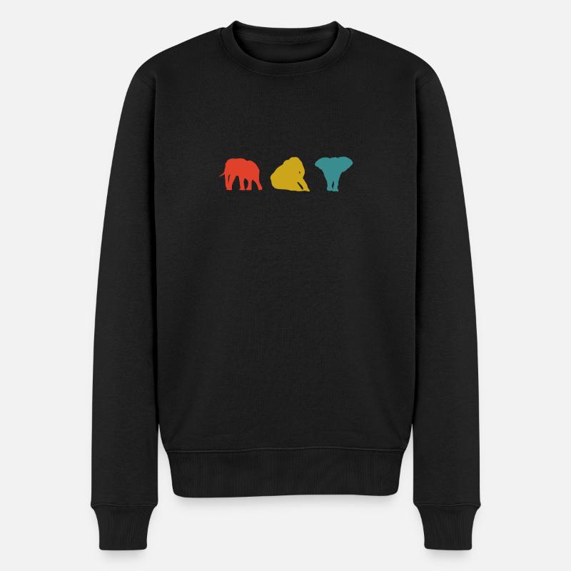 Retro Elephants Lover - Männer Premium Bio Pullover - Schwarz