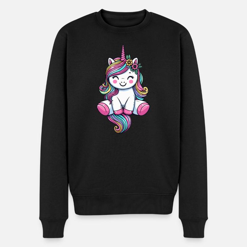 Süßes Einhorn - Männer Premium Bio Pullover - Schwarz