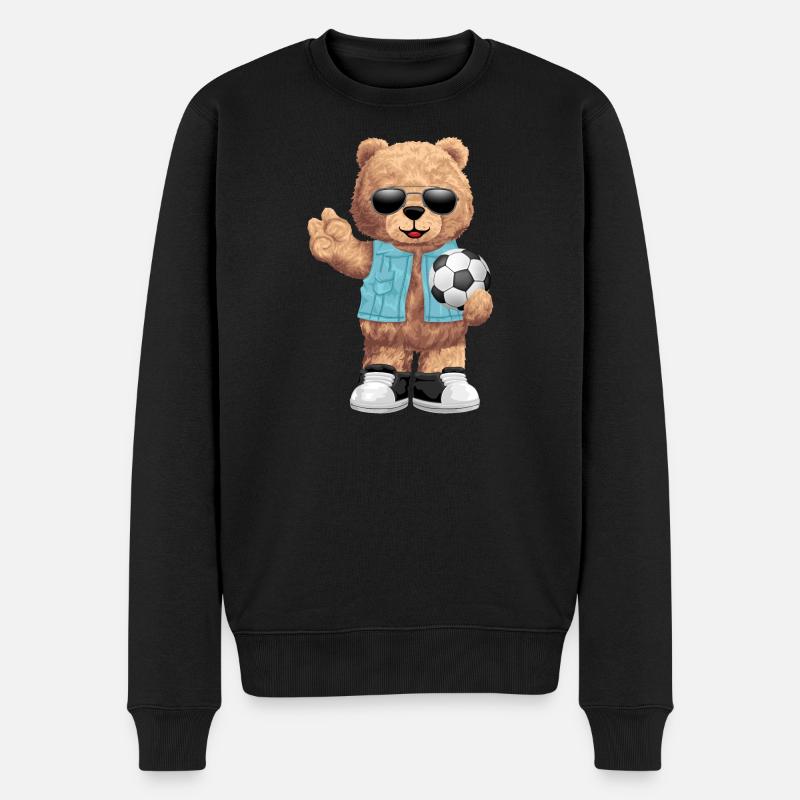 Cooler Bär mit Ball Fussball - Männer Premium Bio Pullover - Schwarz