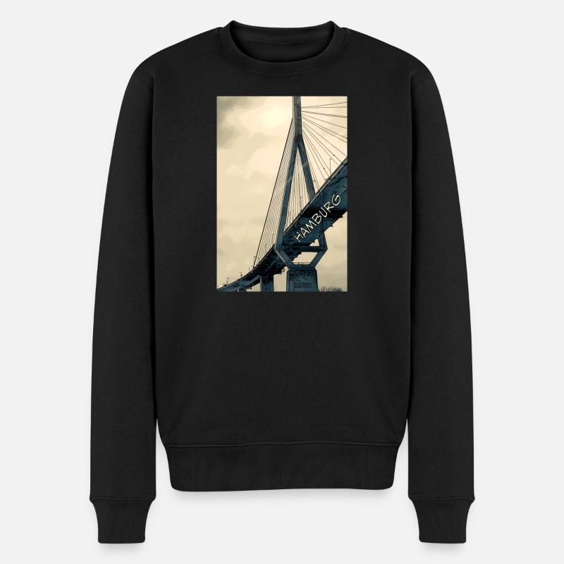 Hamburg Bruecken Skyline Illustration - Männer Premium Bio Pullover - Schwarz