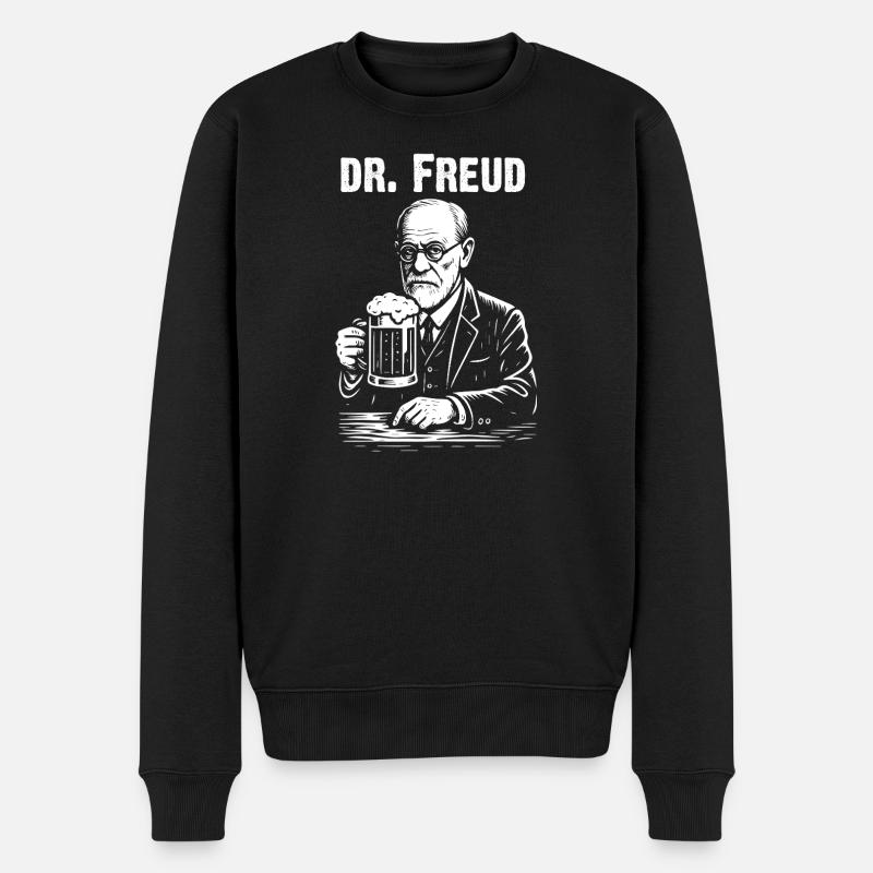 Dr. Freud mit Bierillustration - Männer Premium Bio Pullover - Schwarz