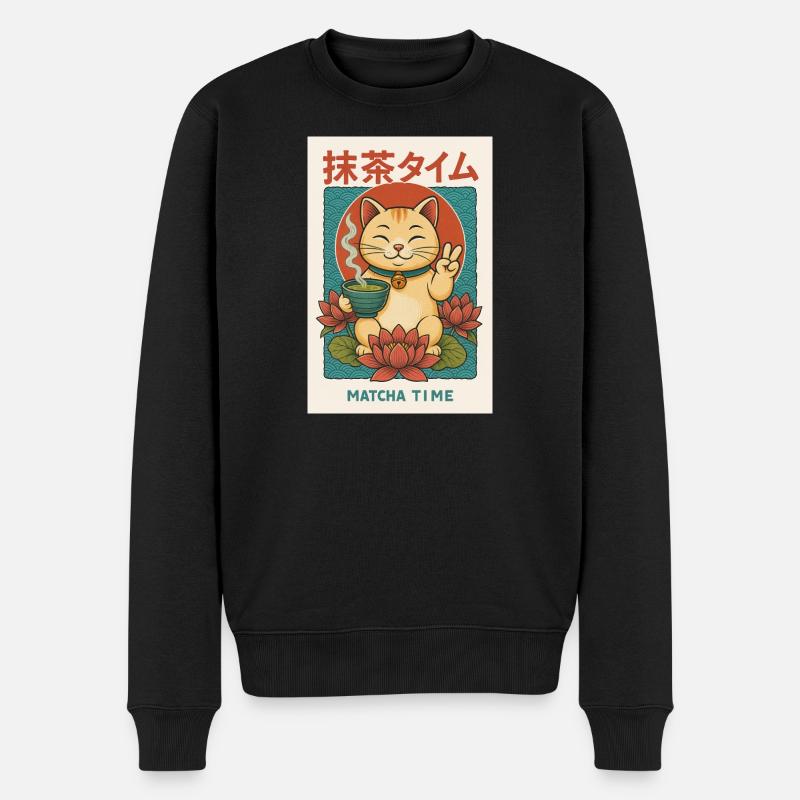 Cat Lover Rencontre avec Matcha - Pull Premium bio Homme - noir