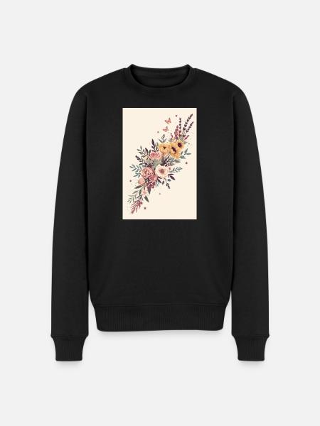 Blumenbouquet mit Schmetterlingen - Männer Premium Bio Pullover - Schwarz