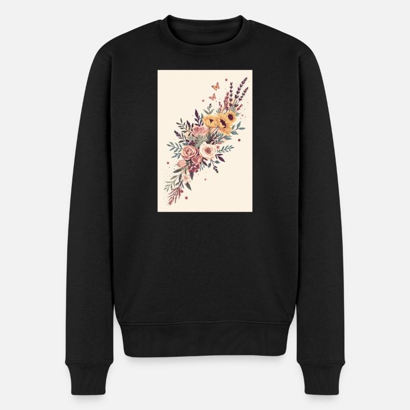 Bouquet floral aux papillons - Pull Premium bio Homme - noir