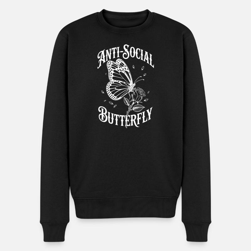 Schmetterling Antisozial - Lustiger Spruch - Männer Premium Bio Pullover - Schwarz