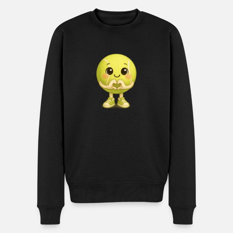 Kawaii Tennisball mit Herzhand - Männer Premium Bio Pullover - Schwarz