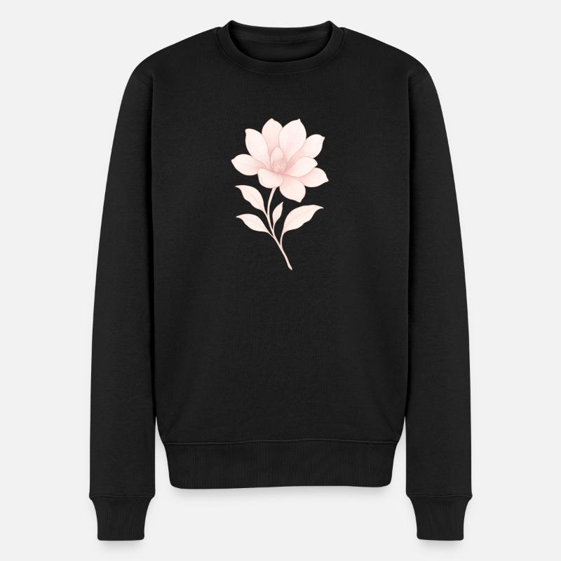 Rosa Magnolie, Blüte - Männer Premium Bio Pullover - Schwarz
