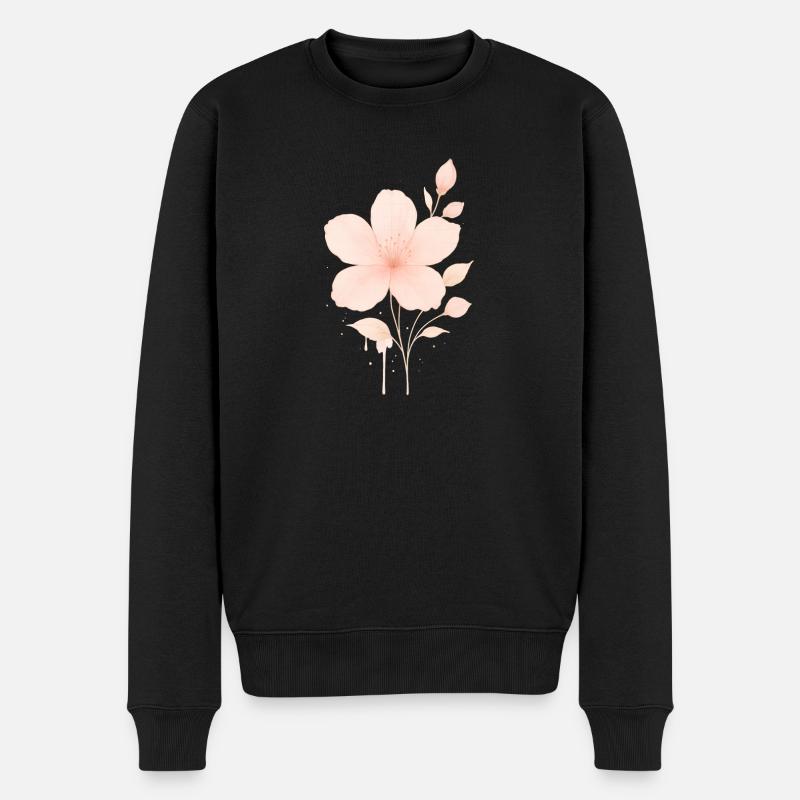Pêche Fleurs Roses Aquarelle - Pull Premium bio Homme - noir
