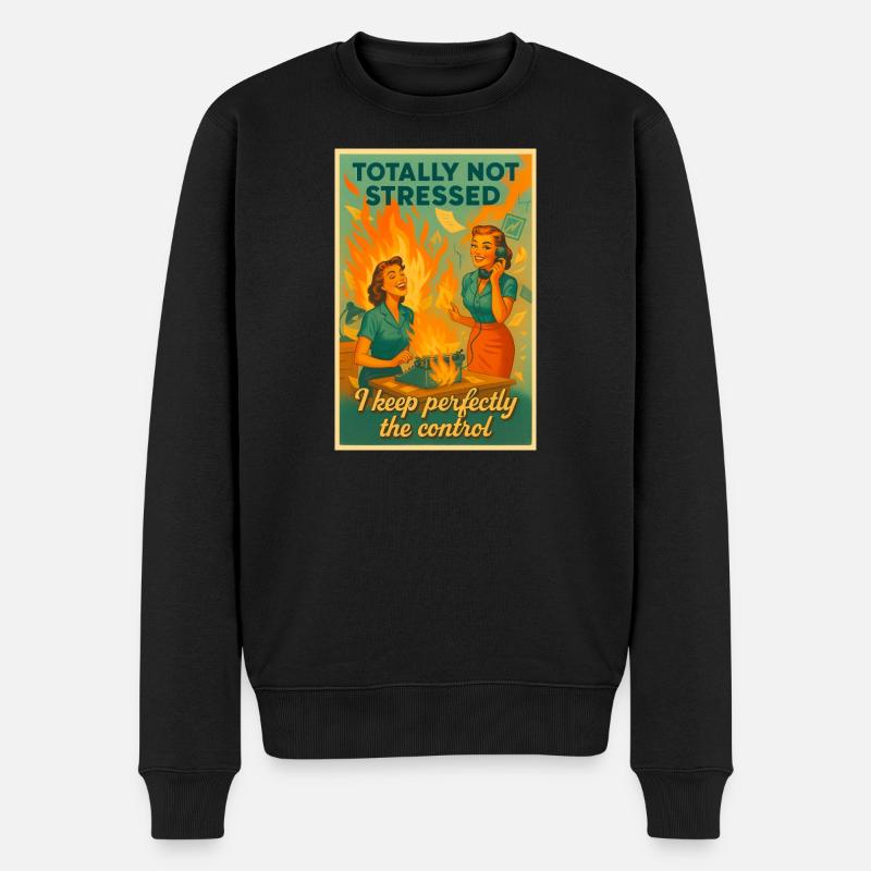Total gestresstes Retro-Büro - Männer Premium Bio Pullover - Schwarz