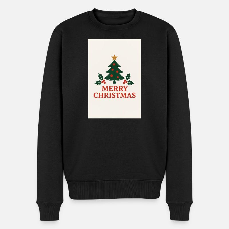 Merry Christmas Tree Retro Red and Green  - Männer Premium Bio Pullover - Schwarz