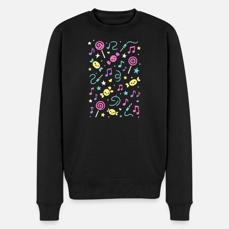 Süßer Klang – Kawaii Musikmuster - Männer Premium Bio Pullover - Schwarz