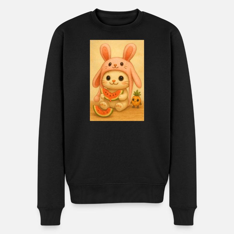 Lapin pastèque au chapeau rose - Pull Premium bio Homme - noir