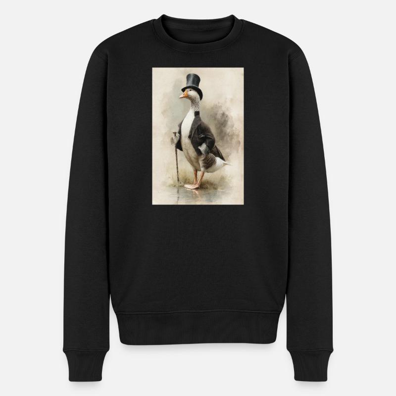 Gentleman Gans mit Zylinder - Männer Premium Bio Pullover - Schwarz