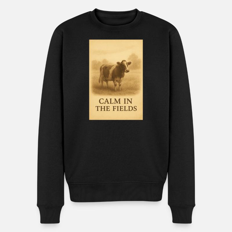 Calm in the Fields Vintage-Kuh - Männer Premium Bio Pullover - Schwarz