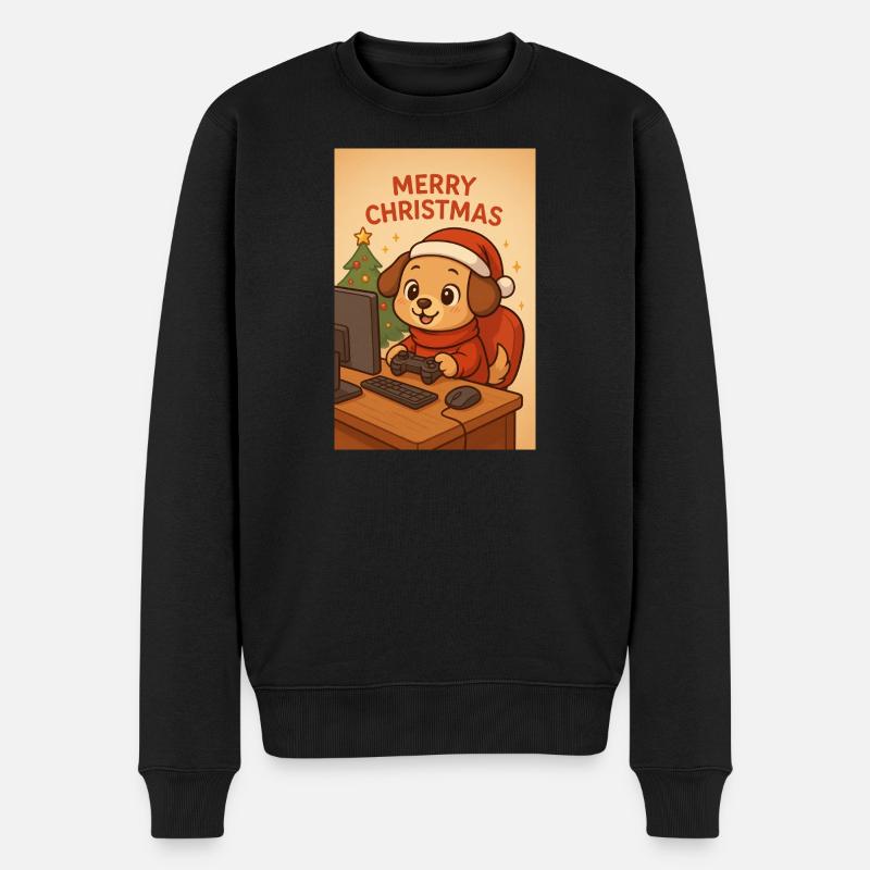 Weihnachts-Hund am PC - Männer Premium Bio Pullover - Schwarz