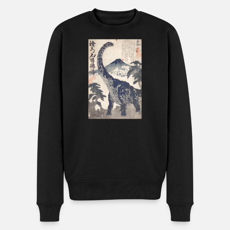 Ukiyo-e Dino sous le mont Fuji - Pull Premium bio Homme - noir