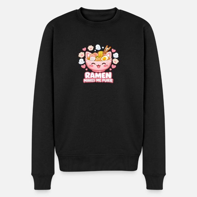 Ramen makes me purr - Männer Premium Bio Pullover - Schwarz