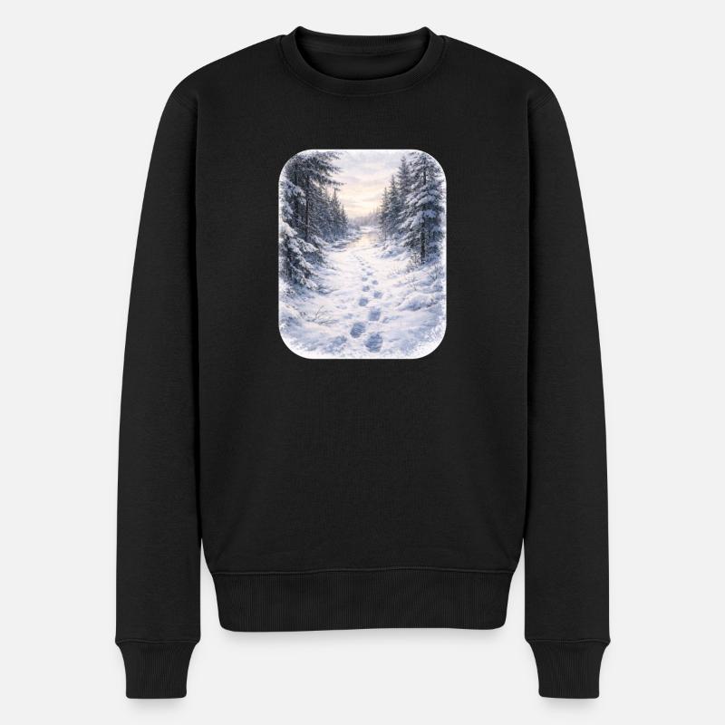 Winterwaldpfad Morgenschein - Männer Premium Bio Pullover - Schwarz