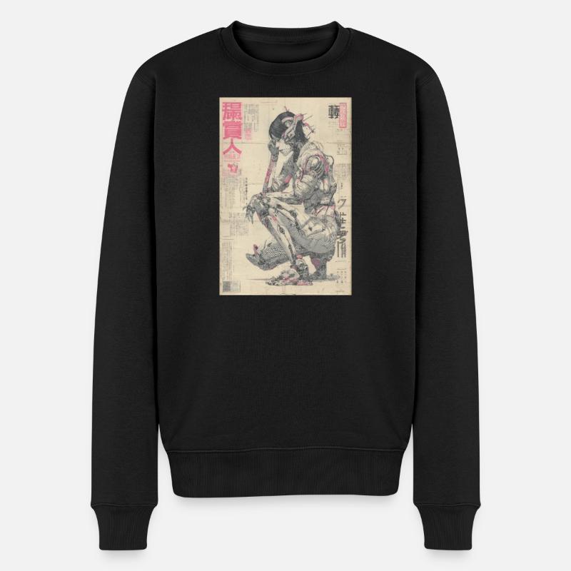 Imprimé néon Mecha Ukiyoe - Pull Premium bio Homme - noir