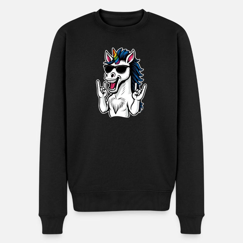 Rockendes Einhorn mit Sonnenbrille LGBT - Männer Premium Bio Pullover - Schwarz