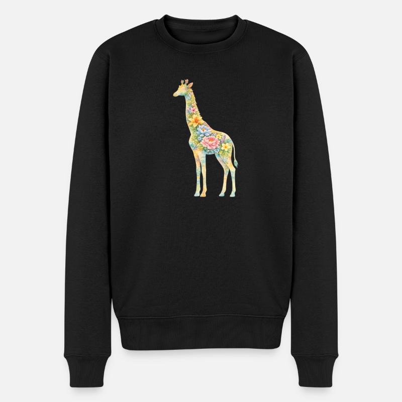 Silhouette florale de girafe - Pull Premium bio Homme - noir