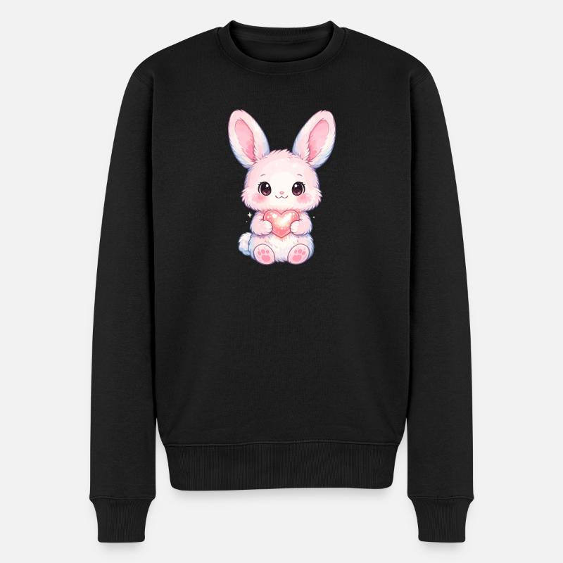 Zarter Hase mit Herzlicht - Männer Premium Bio Pullover - Schwarz