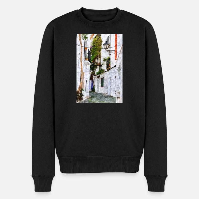 Belle ville de Cadaques en Espagne - Pull Premium bio Homme - noir