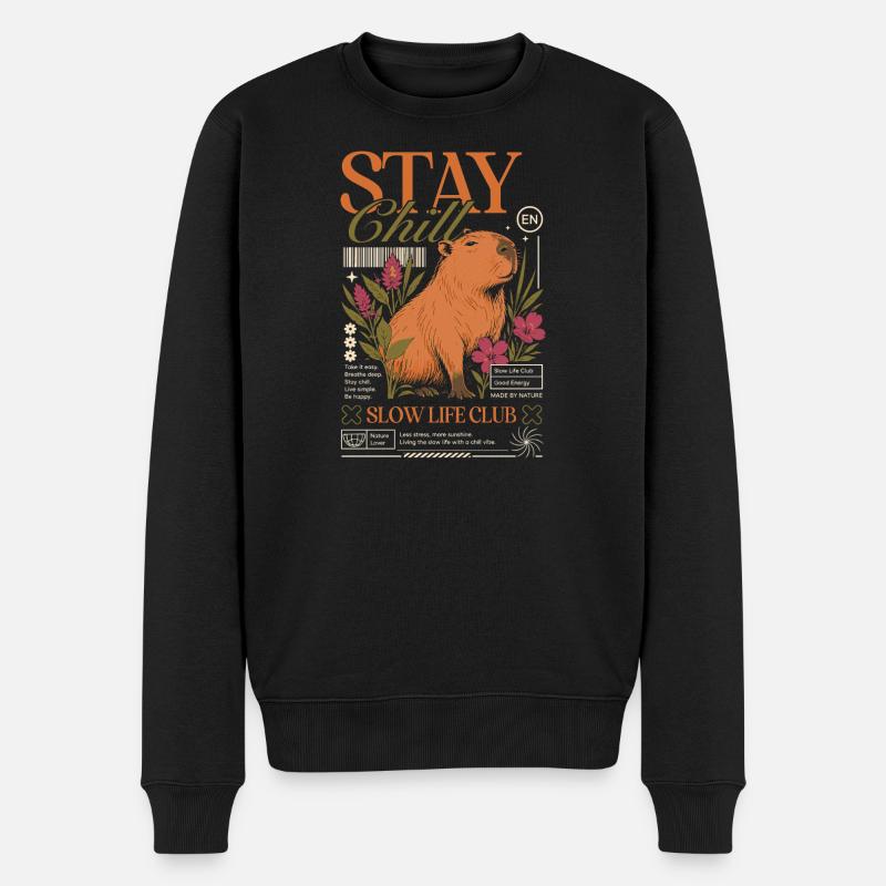 Stay Chill Capybara Motiv - Männer Premium Bio Pullover - Schwarz