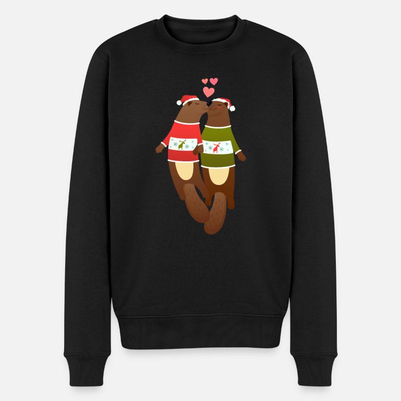 Otter Paar Hässliche Weihnachtsmütze - Männer Premium Bio Pullover - Schwarz