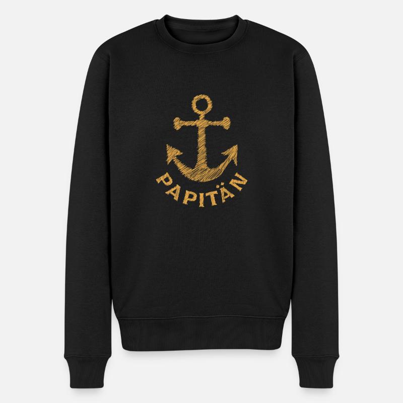 Papitän Anker Gekritzel Orange Geschenk - Männer Premium Bio Pullover - Schwarz