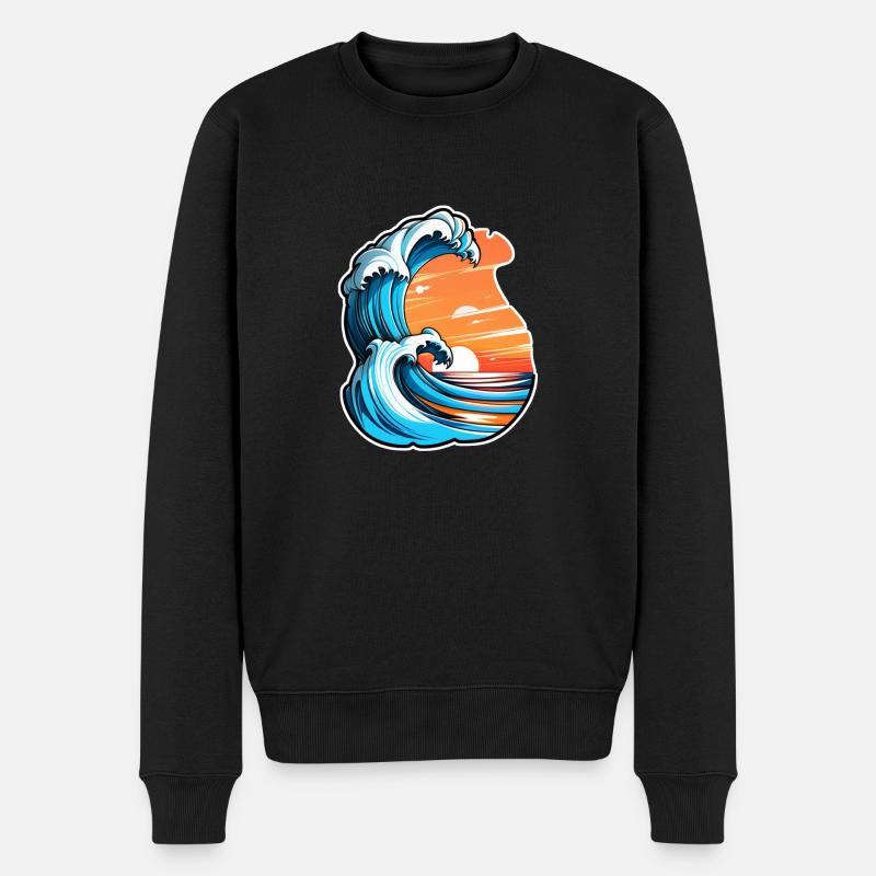Wave - Sommer - Urlaub - Männer Premium Bio Pullover - Schwarz